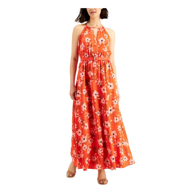 Nwt Donna Karan New York Womens Orange Belted Pullover Maxi Dress 4